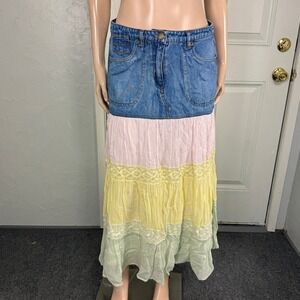 Vintage Y2K Together Women's Skirt 4 Denim Tiered Lace Western Bohemian OO13